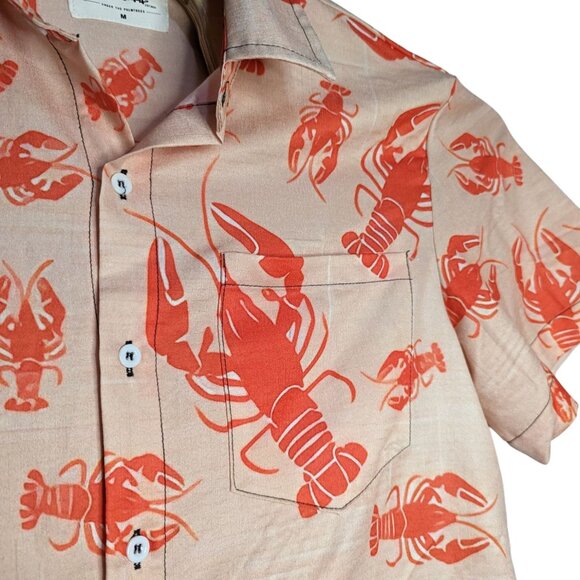 Boozelele Shirt Men's Medium Lobster Print Short Sleeve Button Down - Picture 2 of 5